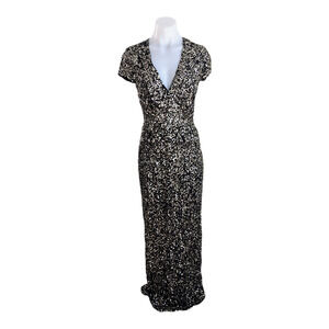 Nicole Miller Size 6 Midnight Sequin Gown Maxi Sheath Dress Black Hourglass